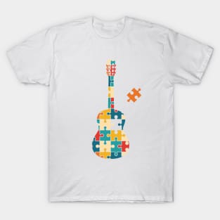 Retro Style Puzzle Classical Guitar Silhouette T-Shirt